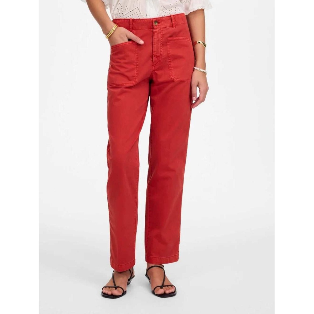 Madewell Womens Red High Rise Cotton Utility Straight Leg Patch Pocket Pants 0